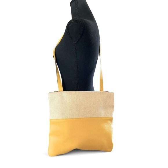MODUS RIO Yellow Leather & Refined Linen Shoulder Bag /Oversized Clutch Neutral - Picture 12 of 16